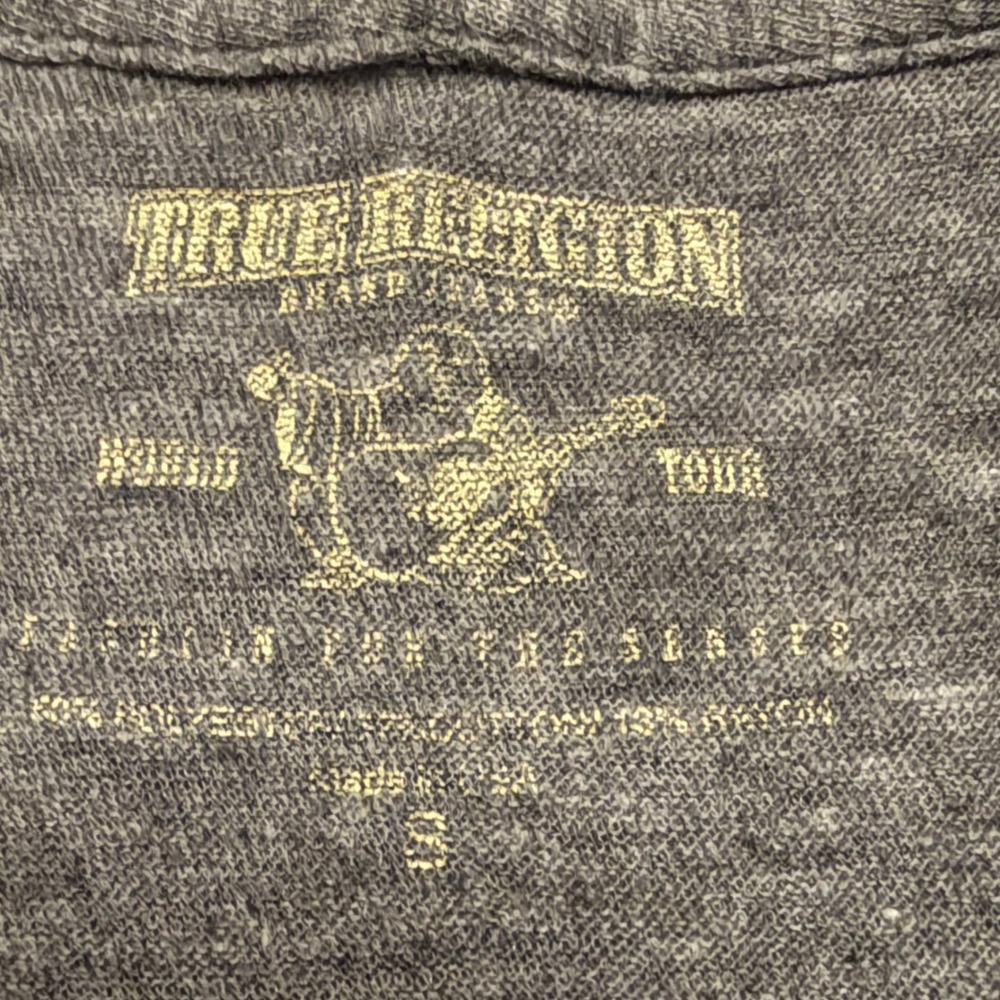 True Religion Rambler Graphic Tee Men Small Grey Heather Buddha World Tour Shirt